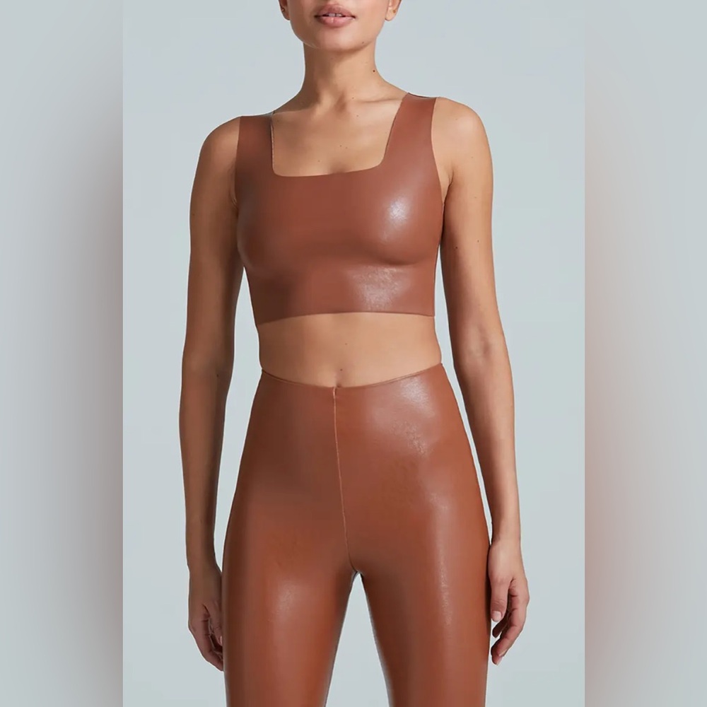 Commando Brown Faux Leather Crop Tank